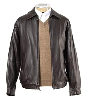 Mens Classic Leather Biker Jacket, Classic Brown, Medium